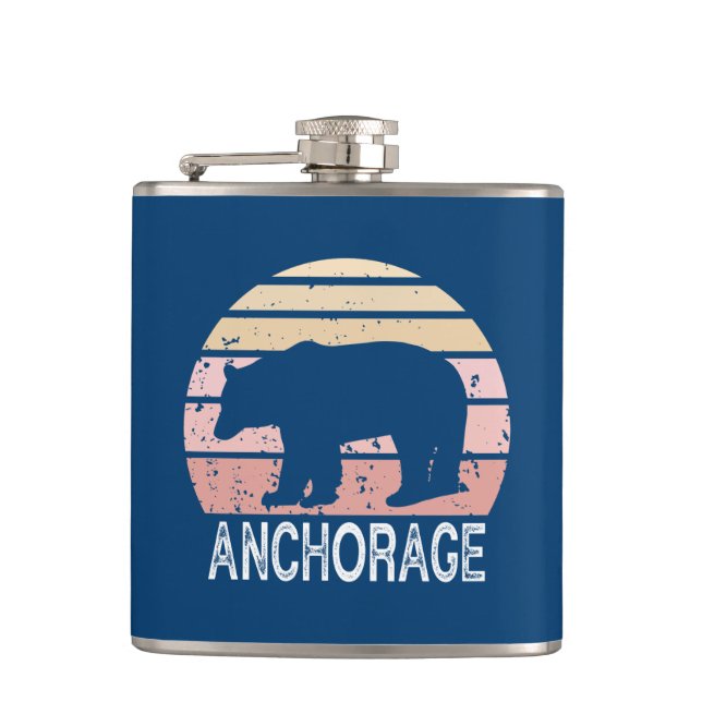 Anchorage Alaska Retro Bear Hip Flask (Front)