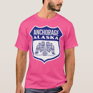 Anchorage Alaska Retro Bird Shield Blue T-Shirt
