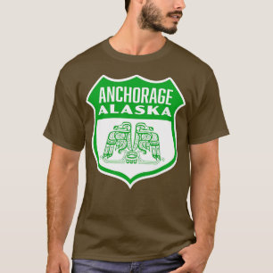 Anchorage Alaska Retro Bird Shield Green T-Shirt