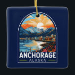 Anchorage Alaska Travel Art Emblem Ceramic Ornament<br><div class="desc">Anchorage retro vector travel design. Anchorage is the largest city in Alaska,  located between the Chugach Mountains and Cook Inlet. It's known for its small-town feel,  friendly community,  and stunning scenery.</div>