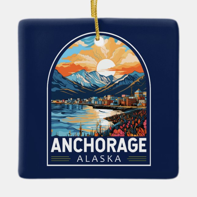 Anchorage Alaska Travel Art Emblem Ceramic Ornament (Front)