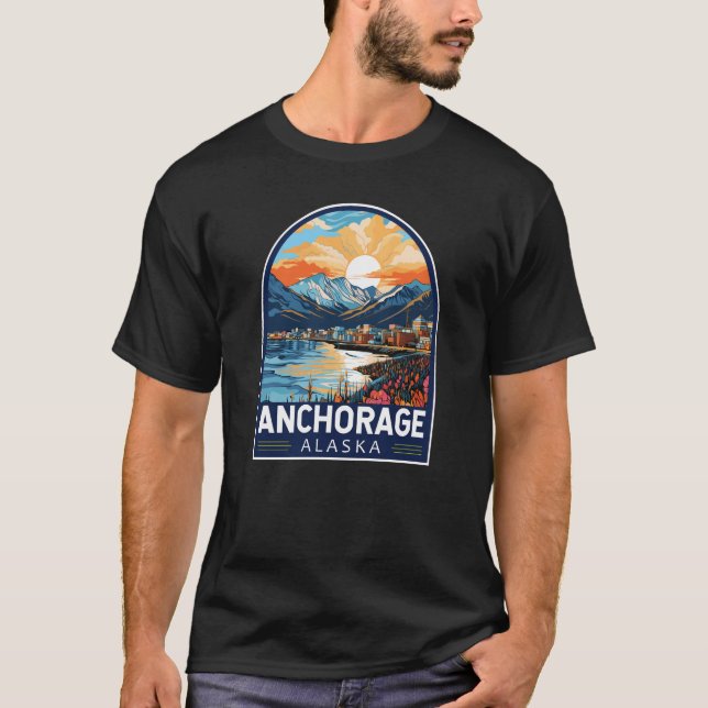 Anchorage Alaska Travel Art Emblem T-Shirt (Front)