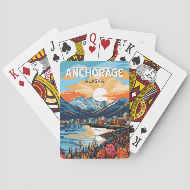Anchorage Alaska Travel Art Vintage Playing Cards (Back)