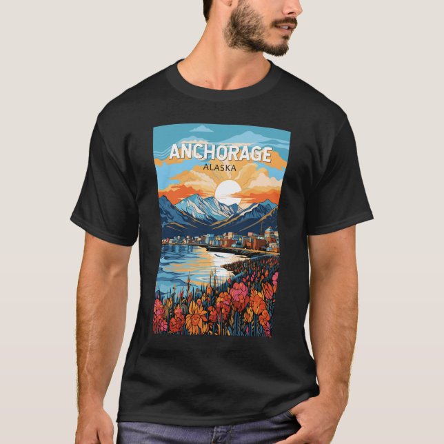 Anchorage Alaska Travel Art Vintage T-Shirt (Front)