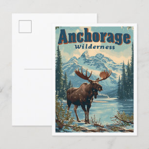 Anchorage Alaska Vintage Art Travel Illustration Postcard