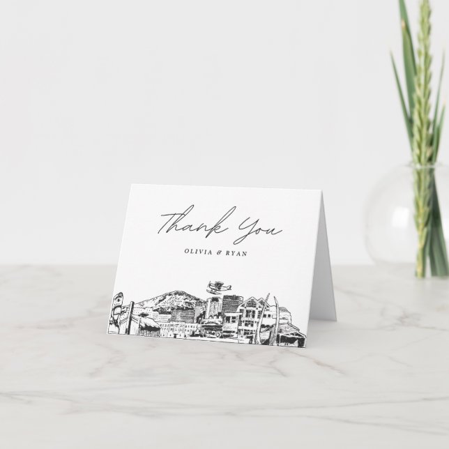 Anchorage Skyline Sketch Blank Thank You Card (Front)