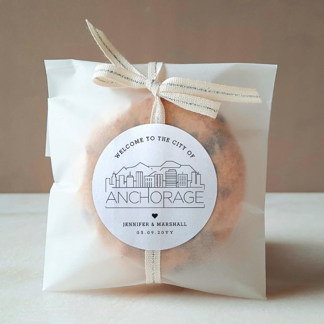 Anchorage Skyline | Wedding Welcome Favour Classic Round Sticker (Creator Uploaded)