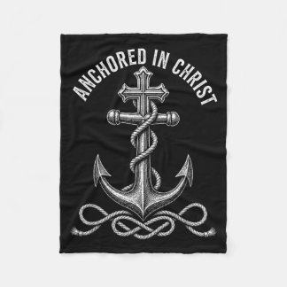 Anchored In Christ Nautical Faith Vintage Retro Fleece Blanket