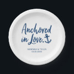 Anchored In Love Beach Nautical Wedding Paper Plate<br><div class="desc">Add a thoughtful touch to your wedding day with these nautical-themed plates personalised with your names and date.</div>