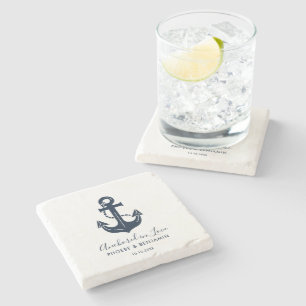 Anchored In Love Monogrammed Anchor Drink Wedding Stone Coaster