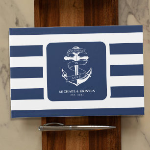 Anchored in Love Nautical Blue Anchor Striped Guest Book