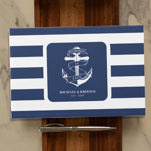 Anchored in Love Nautical Blue Anchor Striped Guest Book (Anchored in Love Nautical Blue Anchor Striped Guest Book
)