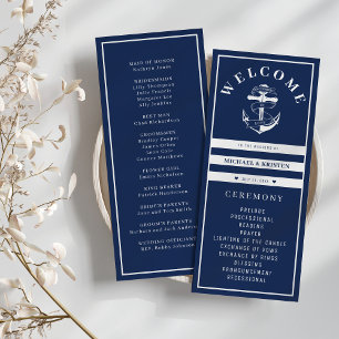 Anchored in Love Nautical Blue Anchor Wedding Programme
