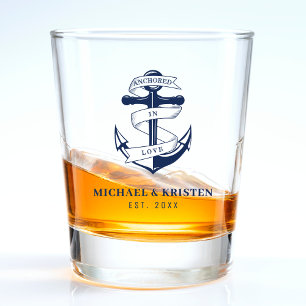 Anchored in Love Nautical Blue Anchor Wedding Shot Glass