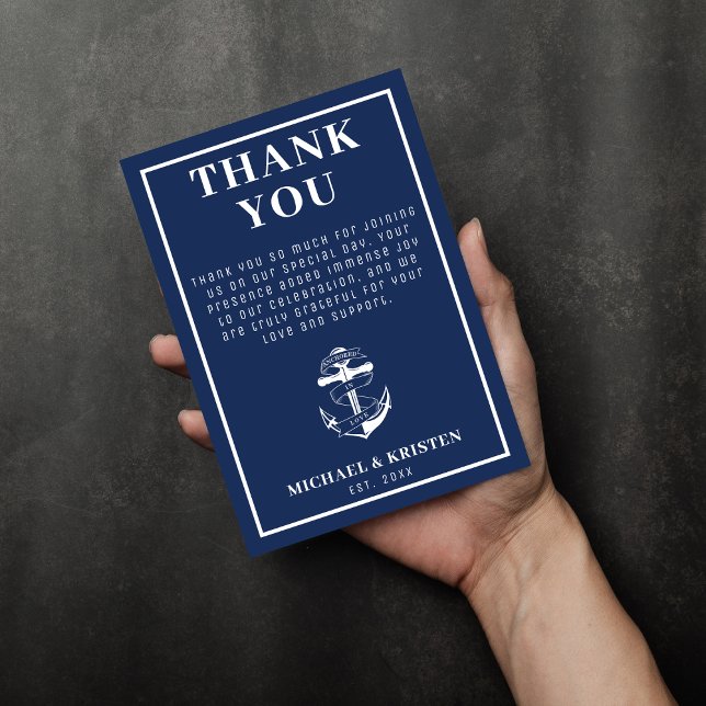 Anchored in Love Nautical Blue Anchor Wedding  Thank You Card (Anchored in Love Nautical Blue Anchor Wedding Thank You Card
)