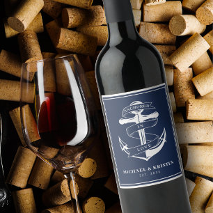 Anchored in Love Nautical Blue Anchor Wedding  Wine Label