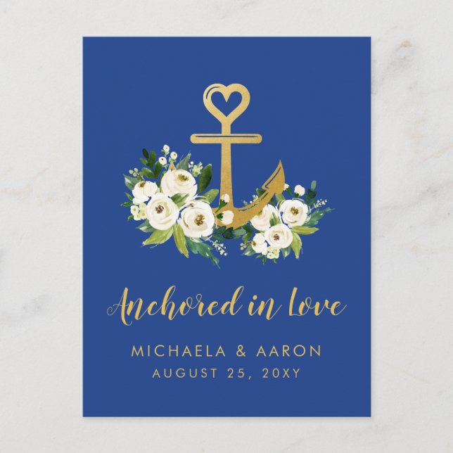Anchored in Love Nautical Save the Date Postcard (Front)