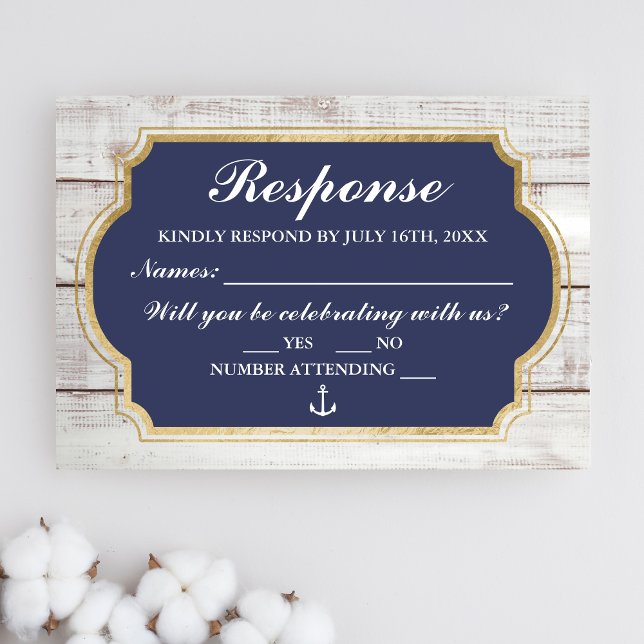 Anchored In Love Rustic Nautical Anchor Stripe RSVP Card (Creator Uploaded)