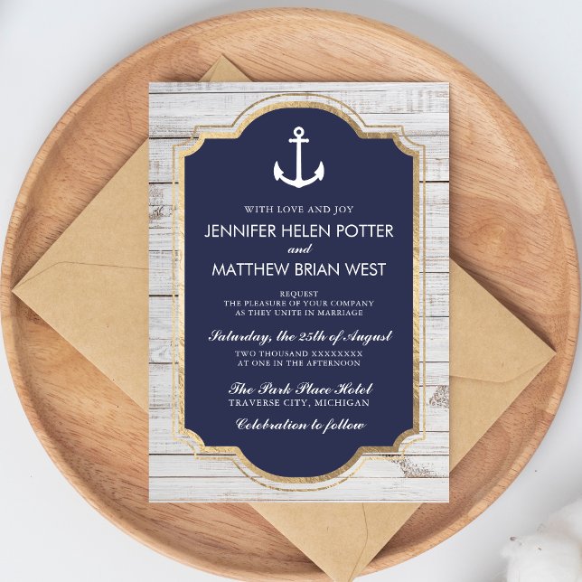 Anchored In Love Rustic Nautical Anchor Wedding Invitation (Creator Uploaded)