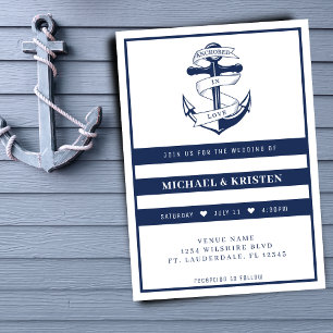 Anchored in Love White & Blue Anchor Wedding  Invitation