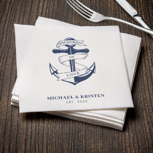 Anchored in Love White Nautical Anchor Wedding  Napkin