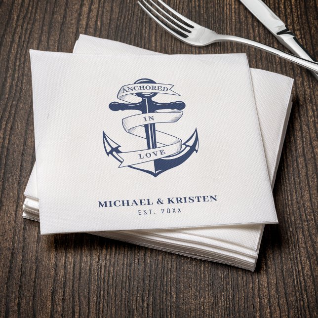 Anchored in Love White Nautical Anchor Wedding  Napkin (Anchored in Love White Nautical Anchor Wedding Napkins
)