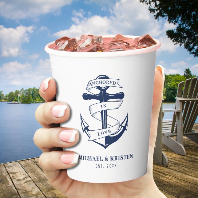 Anchored in Love White Nautical Anchor Wedding  Paper Cups (Anchored in Love Nautical Blue Anchor Wedding Paper Cups
)
