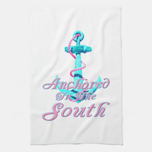 Anchored In the South Nautical Tea Towel