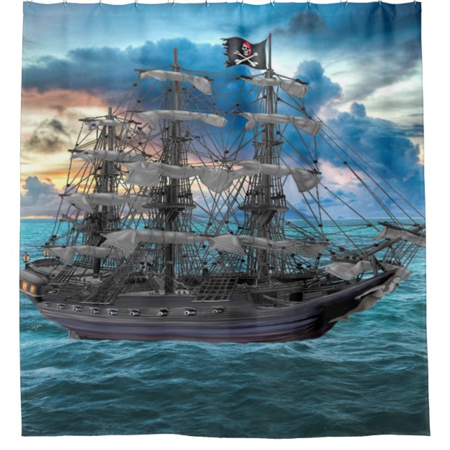 ANCHORED PIRATE SHIP AT SUNSET SHOWER CURTAIN (Front)