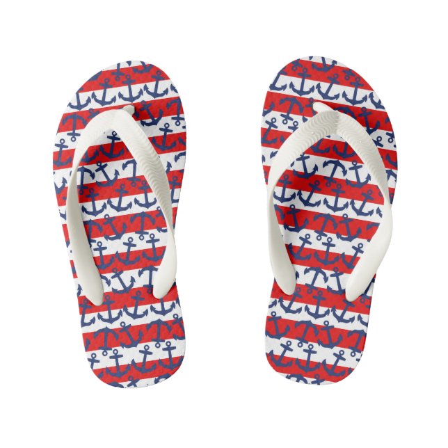 Anchors and Stripes, Nautical Flip Flops, Kids Kid's Jandals (Footbed)