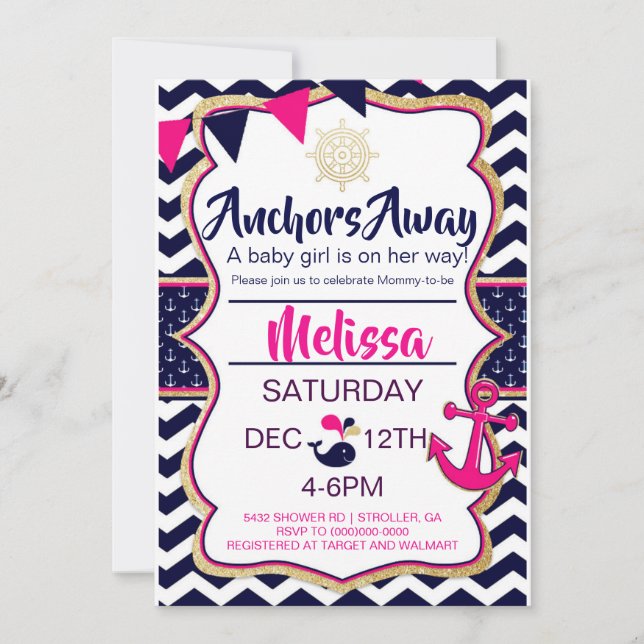 Anchors Away Baby Shower Invite (Front)