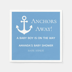 Anchors Away Blue Anchor Baby Shower Napkin