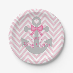 Anchors Away Girl Baby Shower Paper Plates