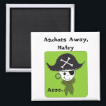 Anchors Away  Matey Magnet<br><div class="desc">A cool pirate with a hat,  earring,  eyepatch and green bandanna. A cool pirate saying.Great for those pirate birthday parties.</div>