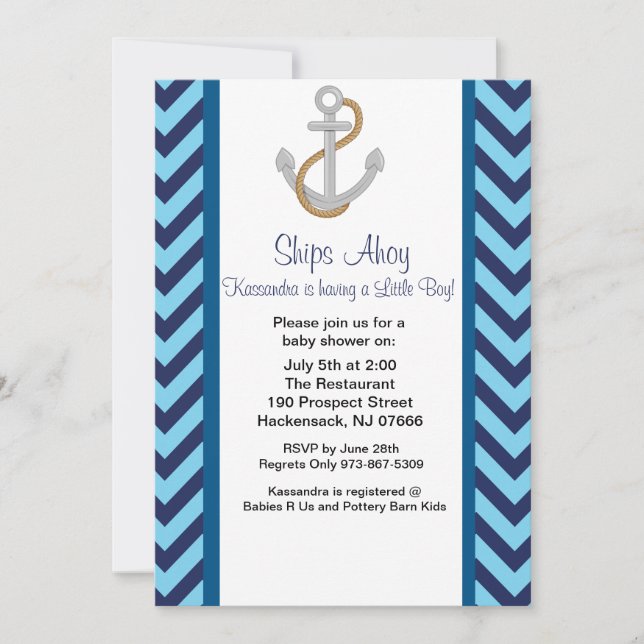 Anchors Away Nautical Baby Shower Invitation (Front)