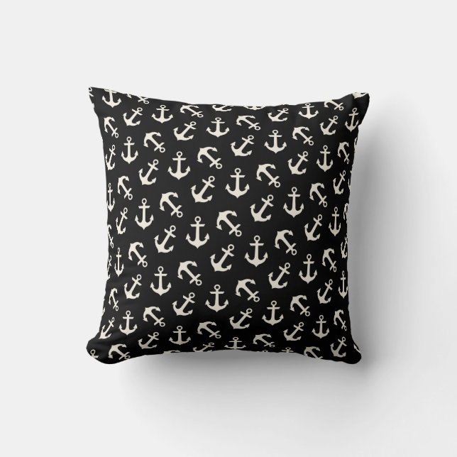 Anchors Away Nautical Pattern in Black Cushion (Front)