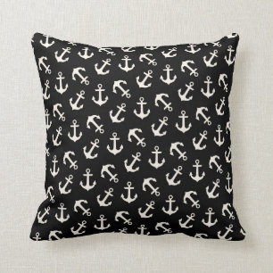 Anchors Away Nautical Pattern in Black Cushion