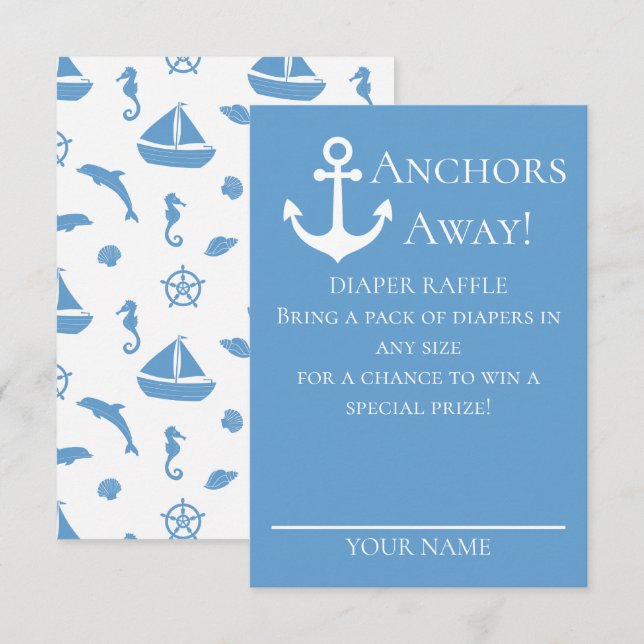 Anchors Away Sailboats Blue Diaper Raffle Baby Enclosure Card (Front/Back)
