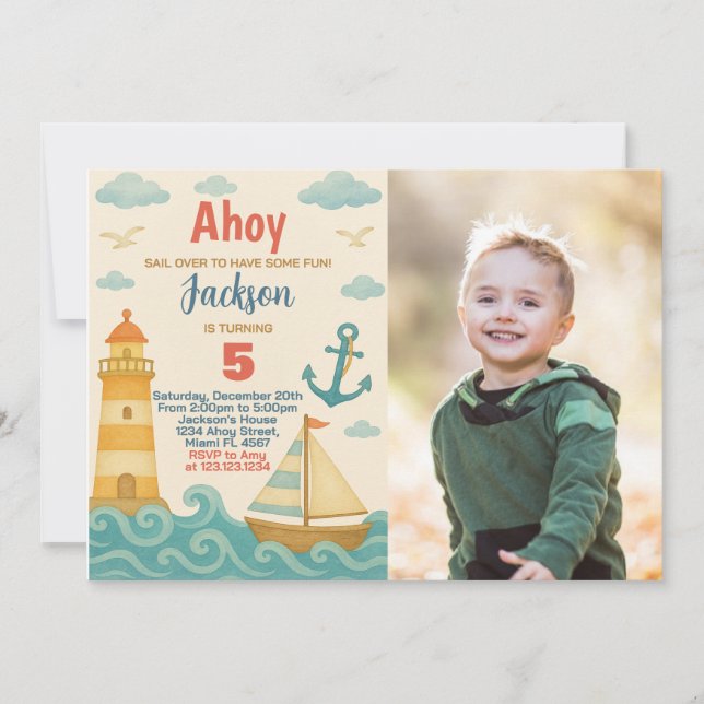 Anchors Aweigh! Nautical Birthday Invitation (Front)