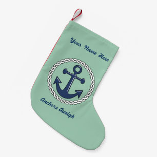 Anchors Aweigh on Green Personalised Small Christmas Stocking