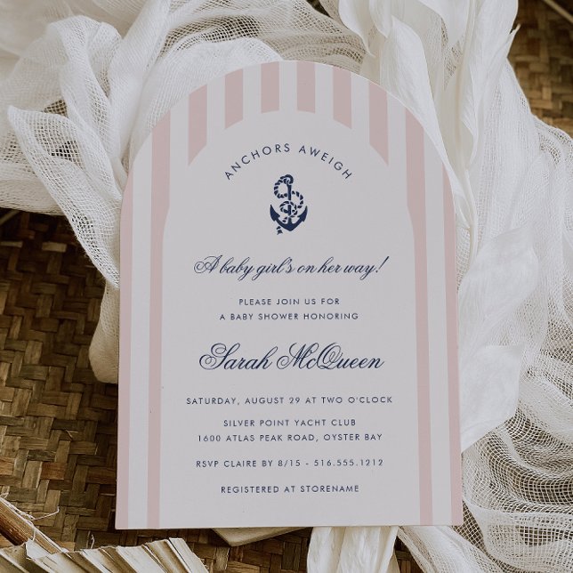 Anchors Aweigh Pink Nautical Girl Baby Shower Invitation (Creator Uploaded)