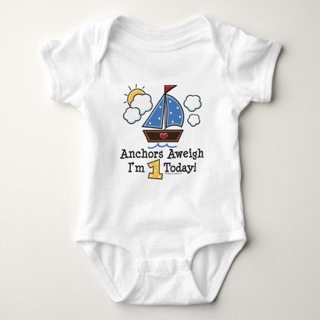 Anchors Aweigh Sailboat 1st Birthday Baby Bodysuit (Front)