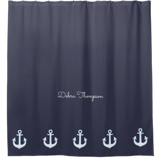 anchors blue nautical & personalised shower curtain (Front)