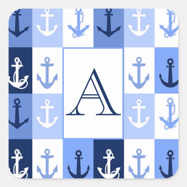 Anchors  monogram square sticker (Front)