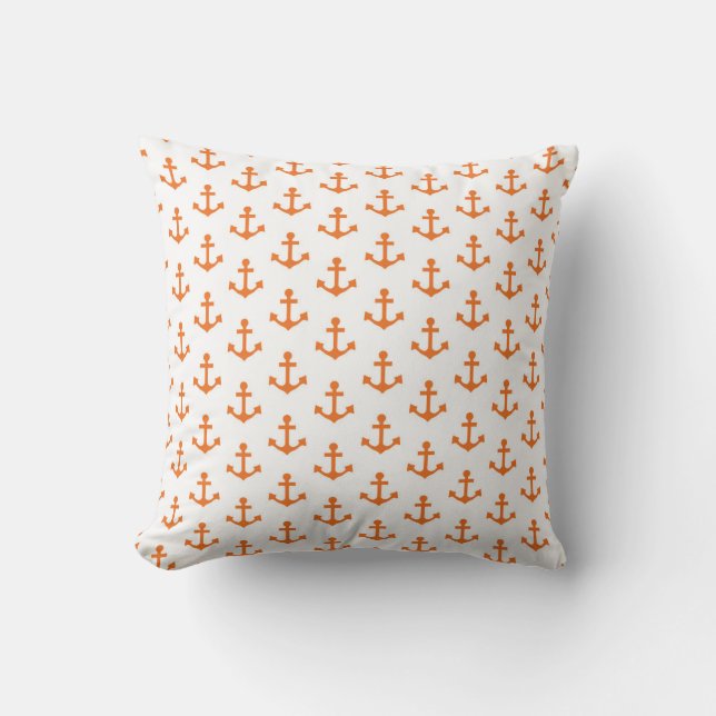 Anchors Nautical Bright Orange White Sailor Cushion (Front)