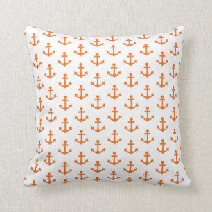 Anchors Nautical Bright Orange White Sailor Cushion