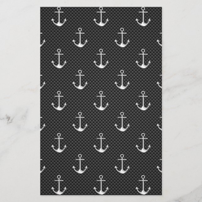 Anchors on Black Carbon Fibre Pattern Stationery (Front)