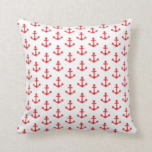 Anchors Pattern Nautical Red White Sailor Cushion