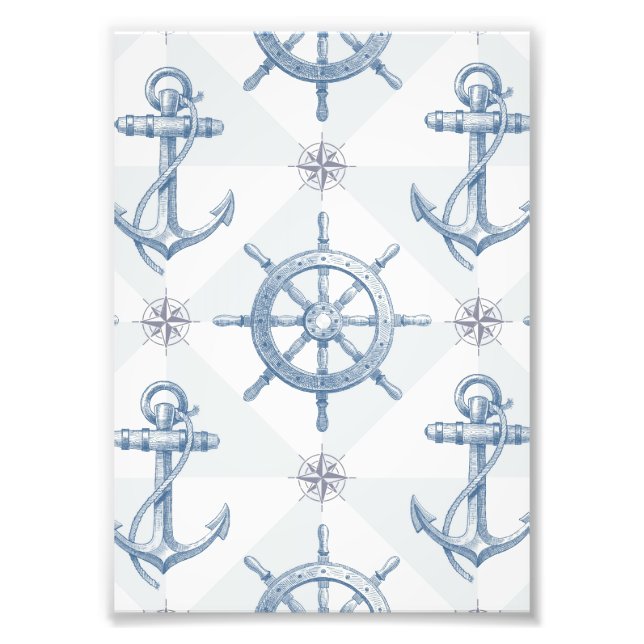 Anchors & Ship Wheel Pattern Photo Print (Front)