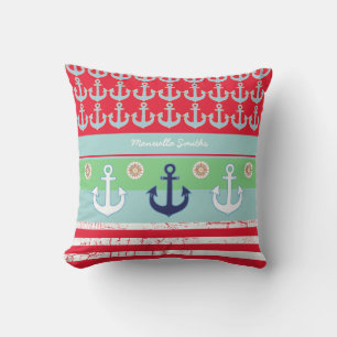 anchors & stripes nautical & personalised cushion